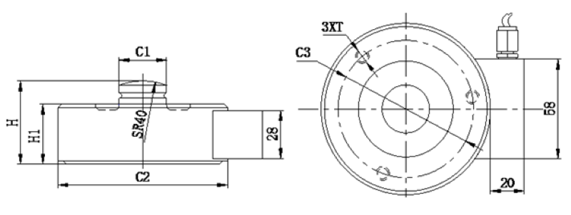 Loadcell YBSC Keli 2 tấn - Bản vẽ cấu tạo chi tiết loadcell YBSC 2 tấn